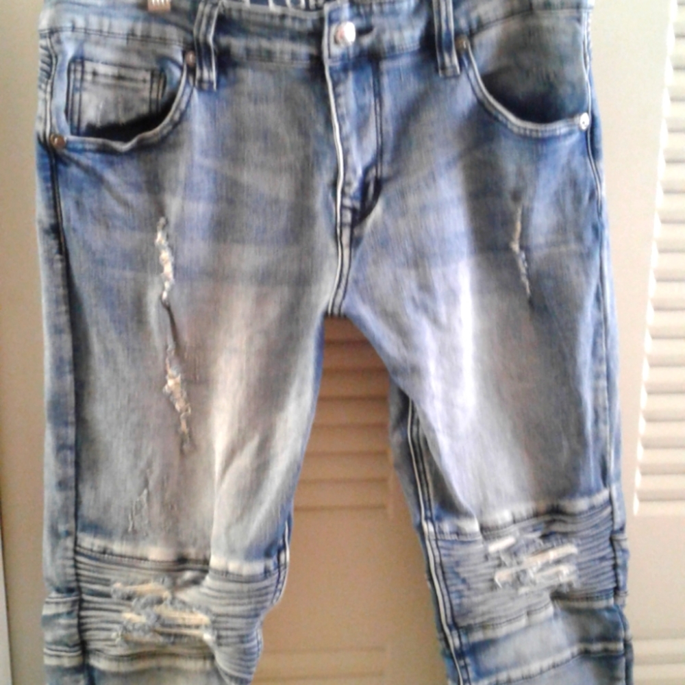Mens Kilogram Distressed and Ribbed Jeans